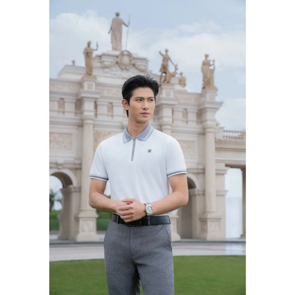Ảnh Áo Polo Trắng Phối Cổ, Kháng Khuẩn, Chống Nhăn, Bền Màu 9APCT504TRK Biluxury 3