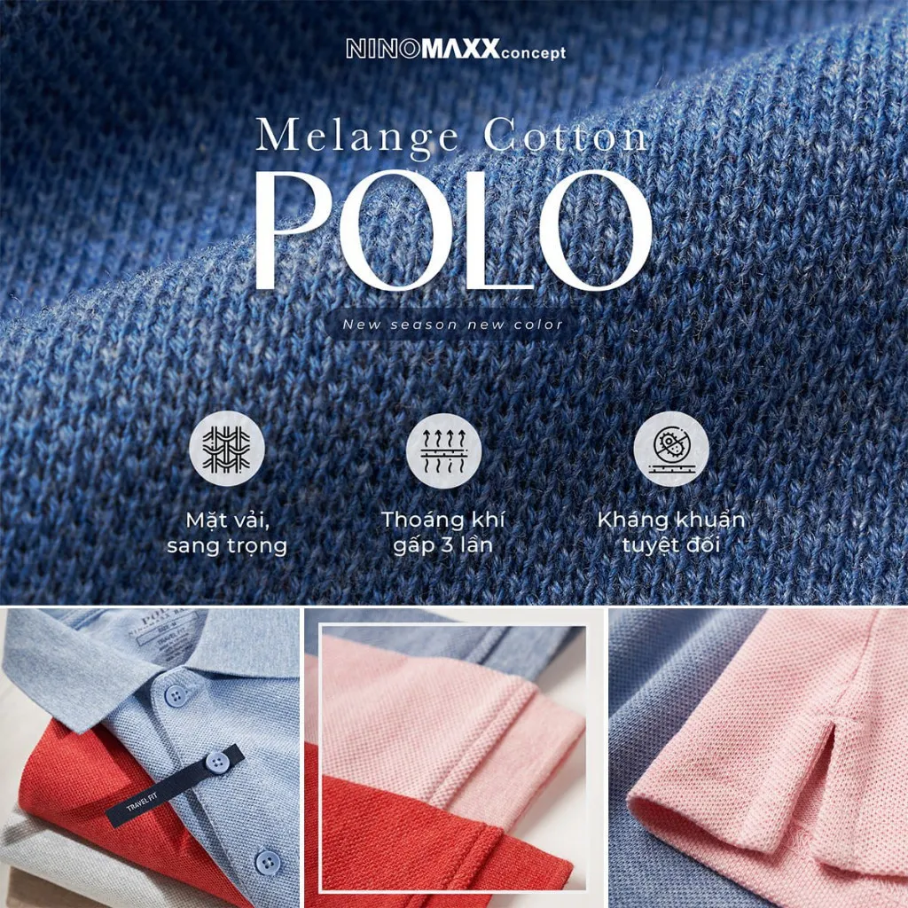 Ảnh Áo Premium Polo Melange Nam Co Giãn Thấm Hút Chất Liệu Cotton NINOMAXX 2212013 3