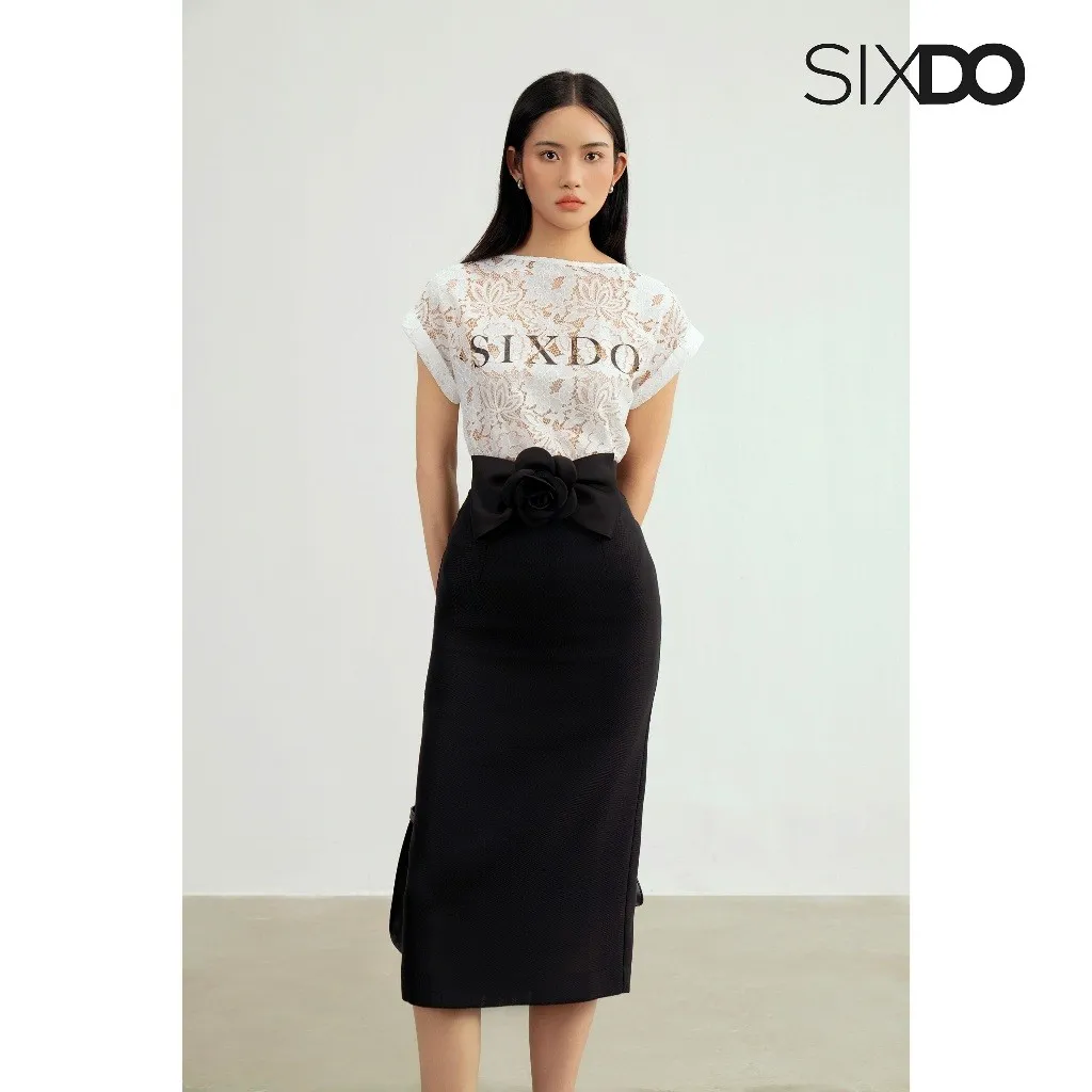 Ảnh Áo ren nữ cổ thuyền SIXDO (White Print Sixdo Lace Blouse) 1