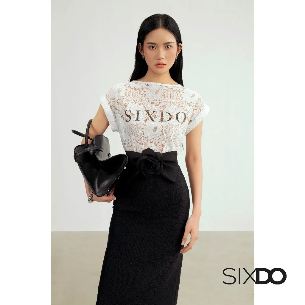 Ảnh Áo ren nữ cổ thuyền SIXDO (White Print Sixdo Lace Blouse) 2