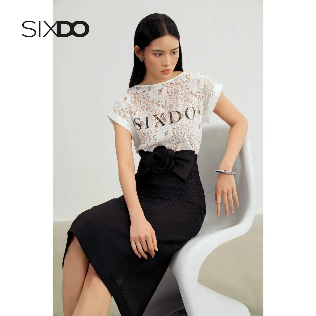Ảnh Áo ren nữ cổ thuyền SIXDO (White Print Sixdo Lace Blouse) 3
