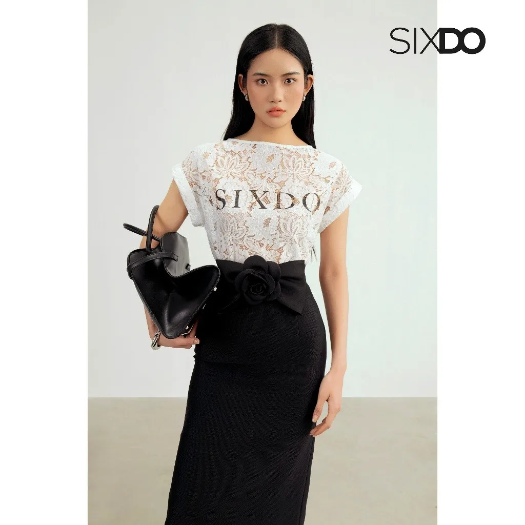 Ảnh Áo ren nữ cổ thuyền SIXDO (White Print Sixdo Lace Blouse) 4