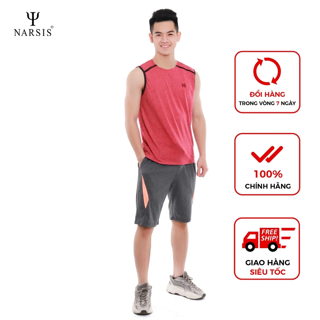 Ảnh Áo Sát Nách Nam Cao Cấp Narsis D8093, Màu Đỏ, Trẻ Trung, Năng Động, Chất Liệu Mềm Mại, Thoáng Mát 2
