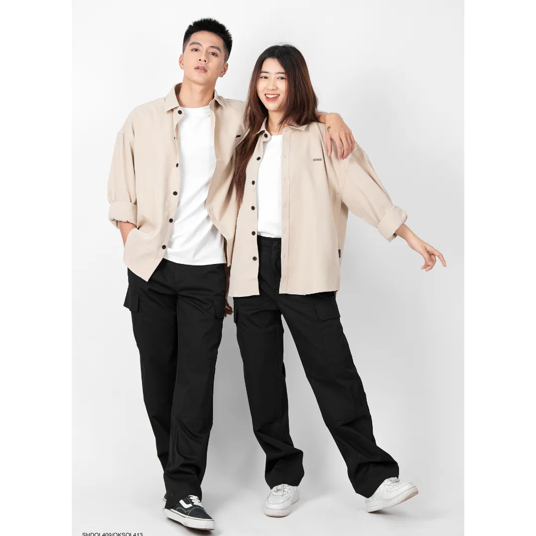 Ảnh Áo sơ mi 360 Boutique áo somi kaki dài tay form rộng thêu chữ lưng  - SHDOL409 2