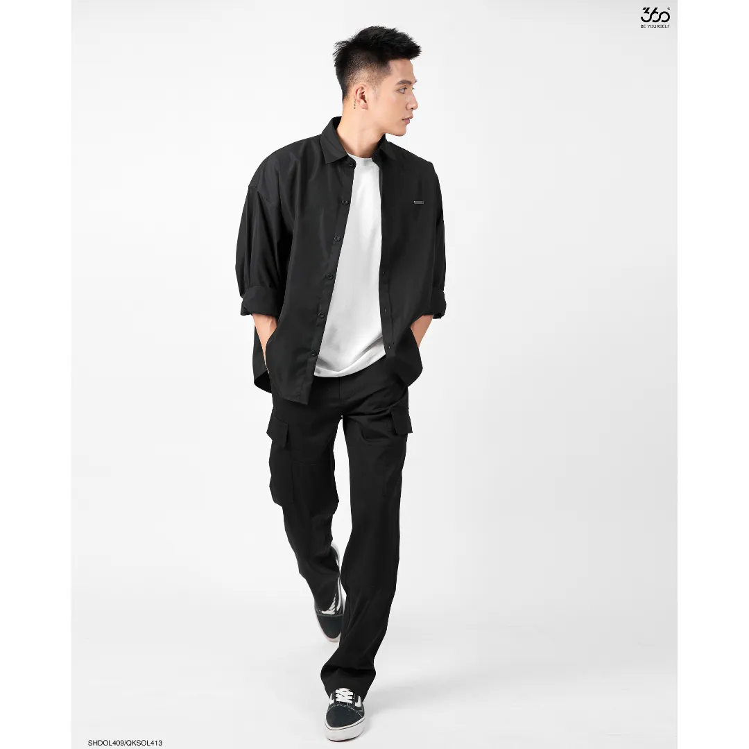Ảnh Áo sơ mi 360 Boutique áo somi kaki dài tay form rộng thêu chữ lưng  - SHDOL409 4