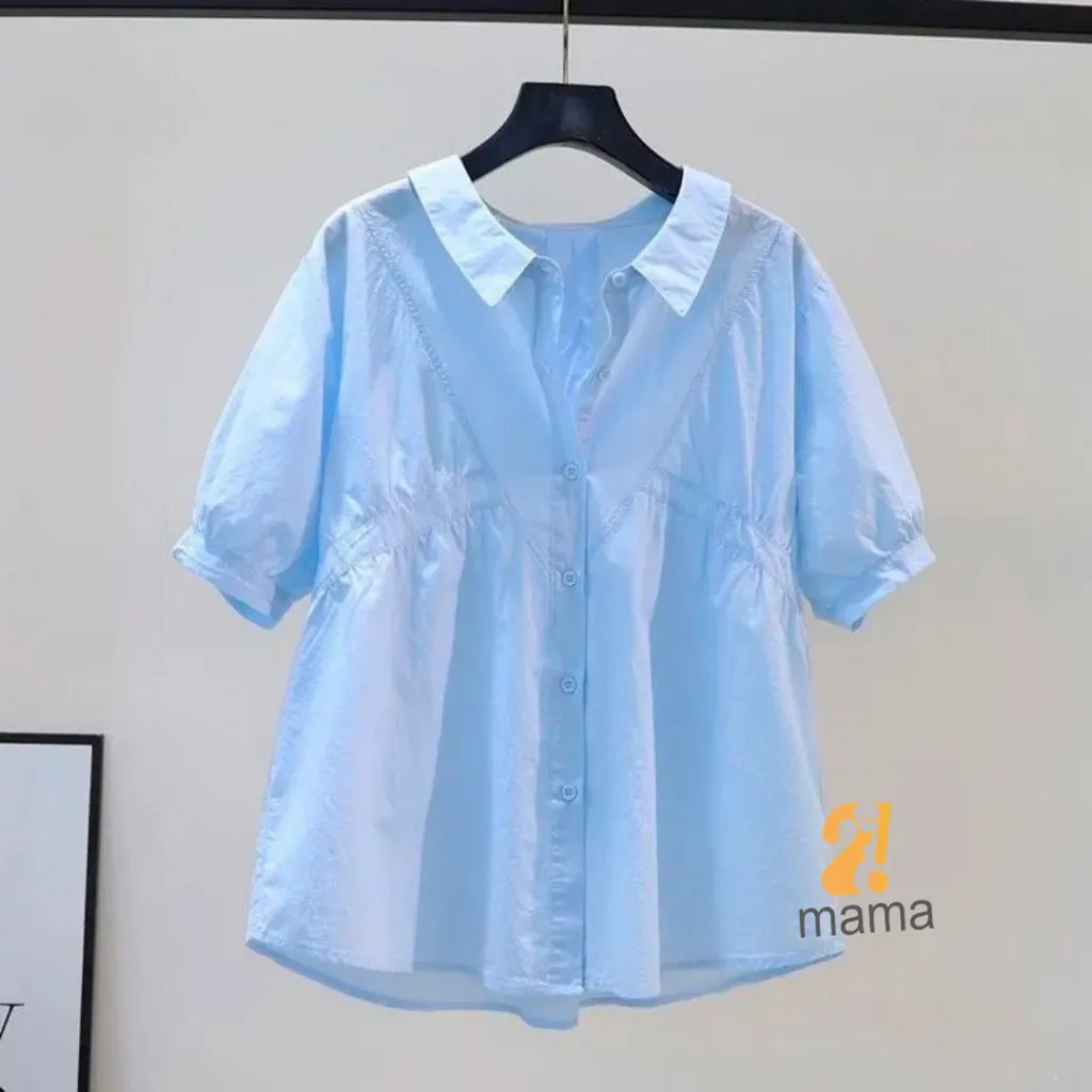 Ảnh Áo sơ mi bầu 2mama xinh xắn, dáng babydoll, cổ sơ mi freesize V502 2