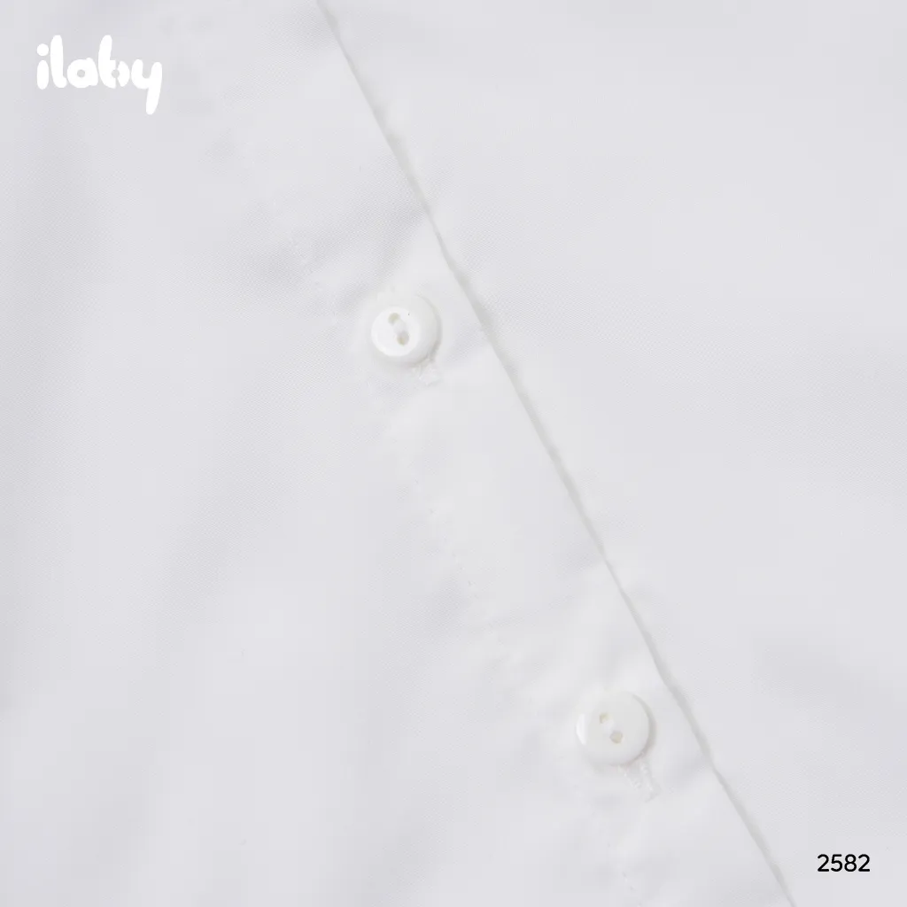 Ảnh Áo sơ mi bé gái ILABY chất cotton thô áo sơ mi trắng basic bé đi học cổ kiểu phối bèo nhỏ [2582] 3