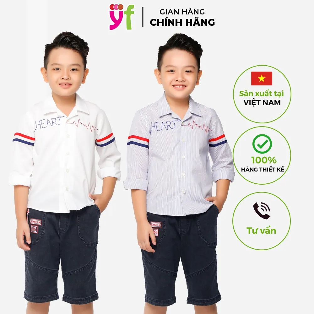 Ảnh Áo Sơ mi bé trai tay dài phối sọc nhuyễn - 9AY555 Hiệu YF 1
