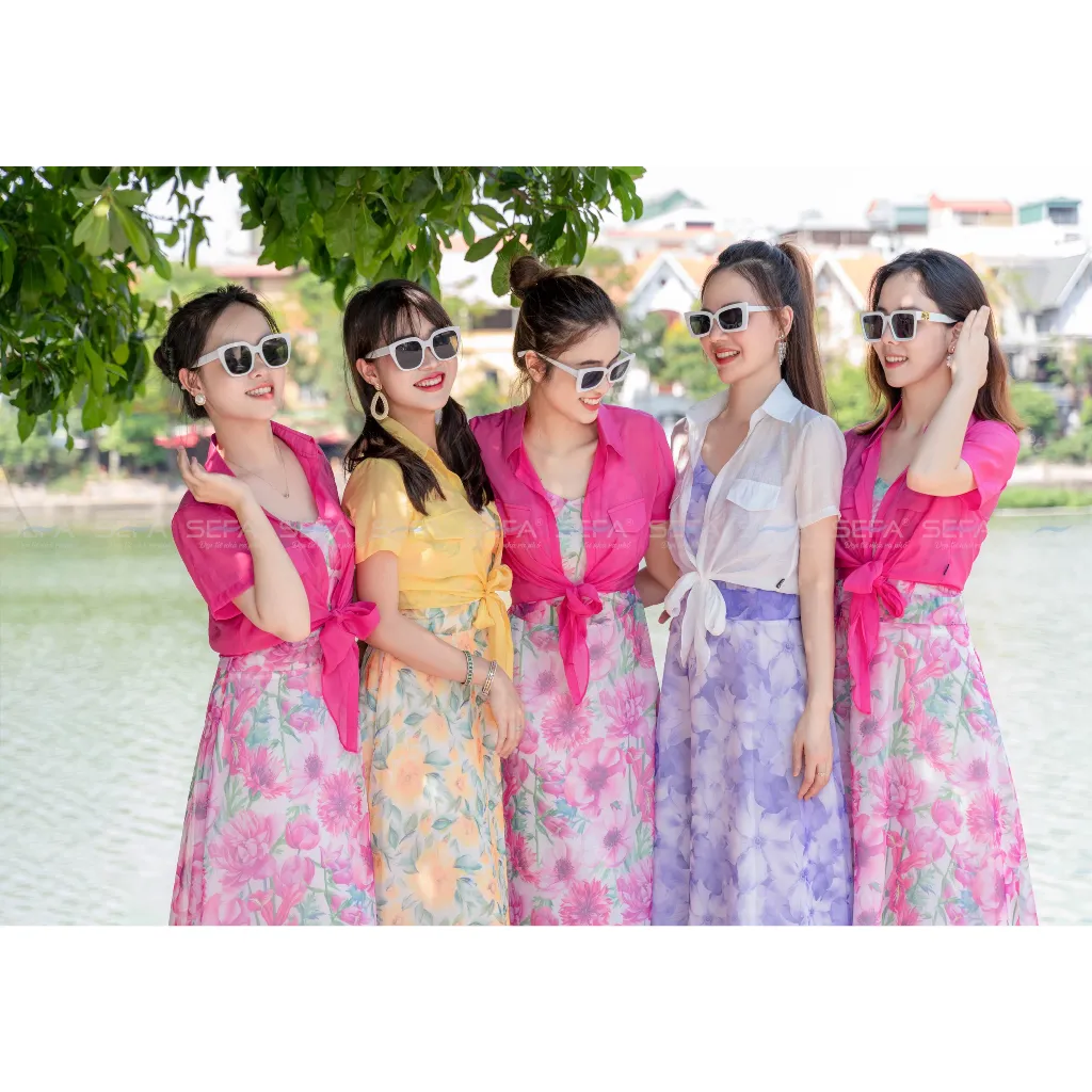 Ảnh Áo sơ mi buộc vạt cổ đức mỏng dạng khoác ngoài chất liệu tơ bảng màu xinh có túi ngực dễ phối đồ 4
