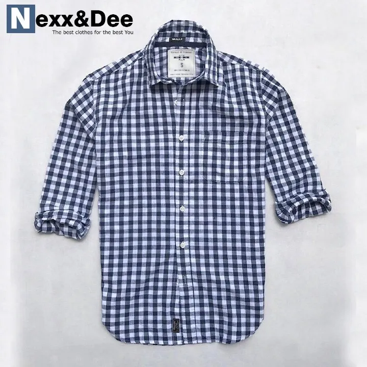 Ảnh Áo sơ mi caro nam kẻ sọc tay dài vải Oxford denim công sở check shirt Nexx&Dee SM01 1