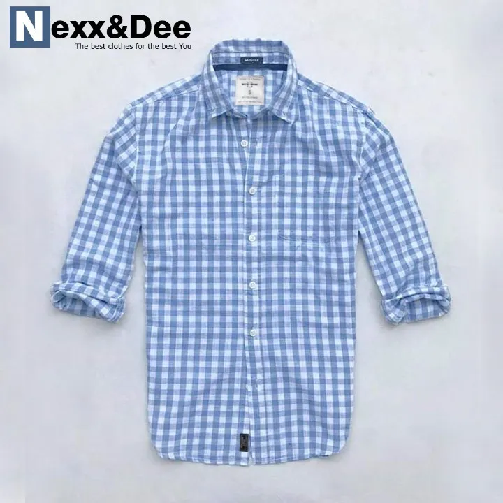 Ảnh Áo sơ mi caro nam kẻ sọc tay dài vải Oxford denim công sở check shirt Nexx&Dee SM01 4