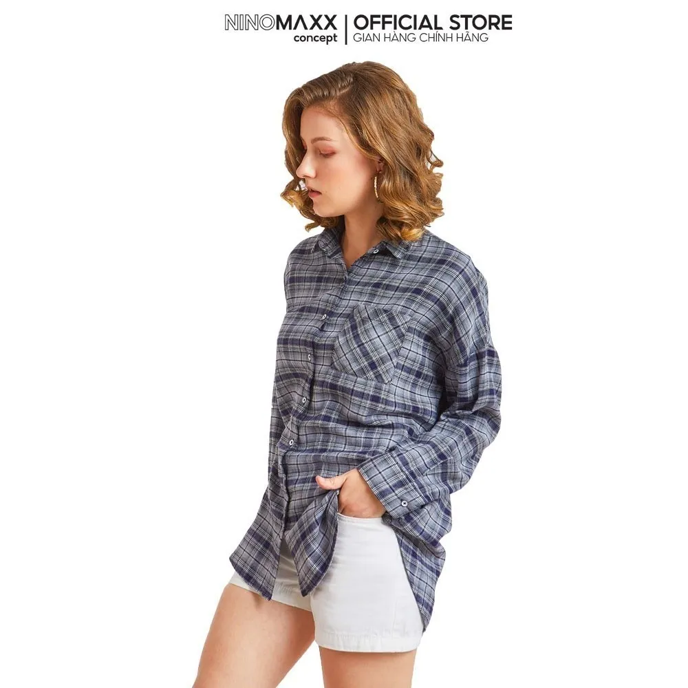Ảnh Áo Sơ Mi Caro Nữ Tay Dài Cotton NINOMAXX 1910025 4