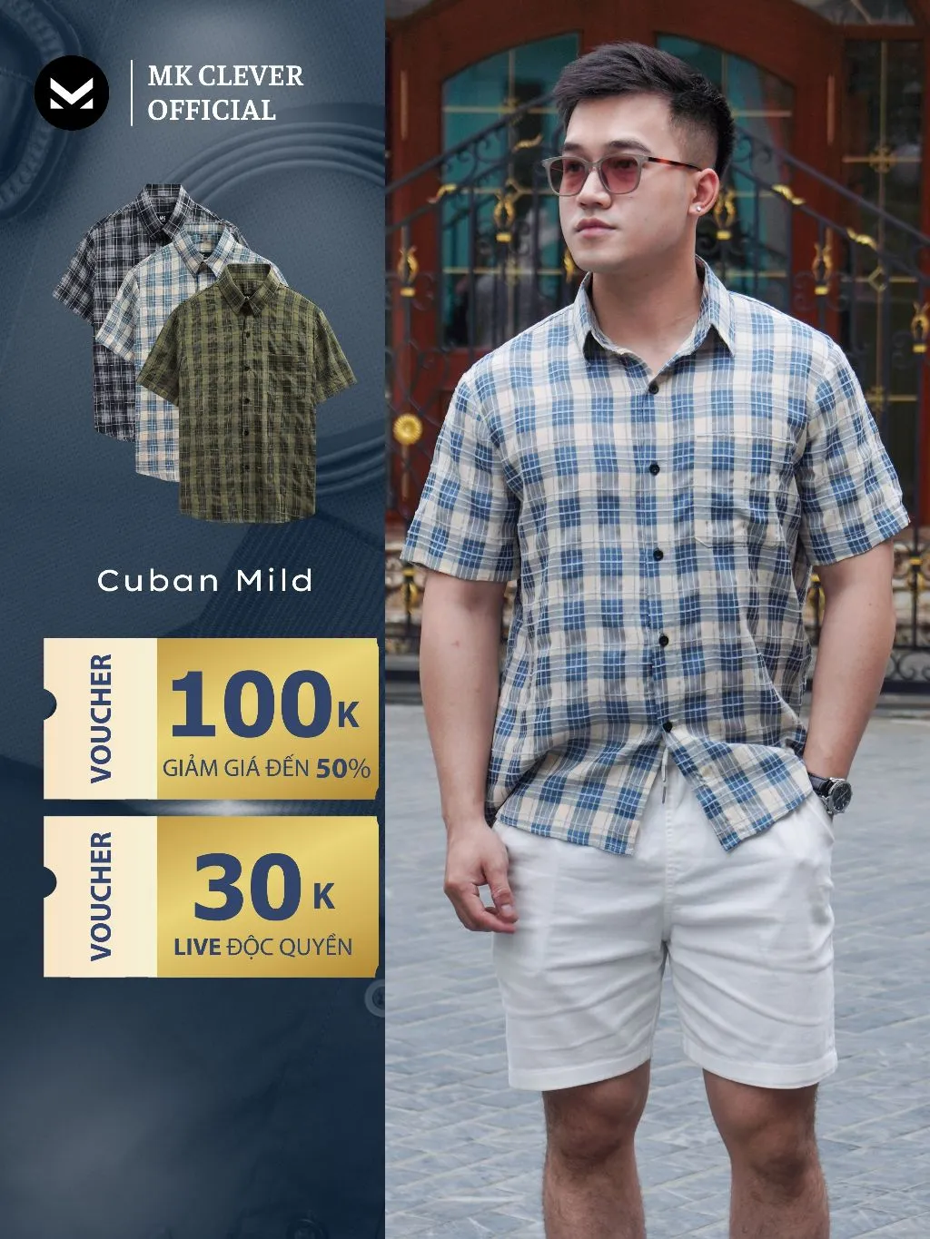 Ảnh Áo Sơ Mi cổ Đức nam kẻ Mild MK CLEVER Chất Đũi thô mềm mịn, thoáng mát, chống nhăn, form rộng hằng ngày 1