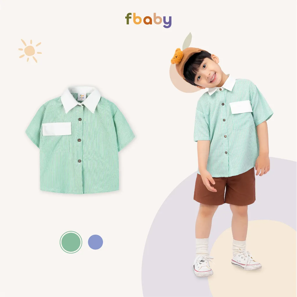 Ảnh Áo sơ mi cộc bé trai kẻ phối cổ trắng Fbaby FB009 2