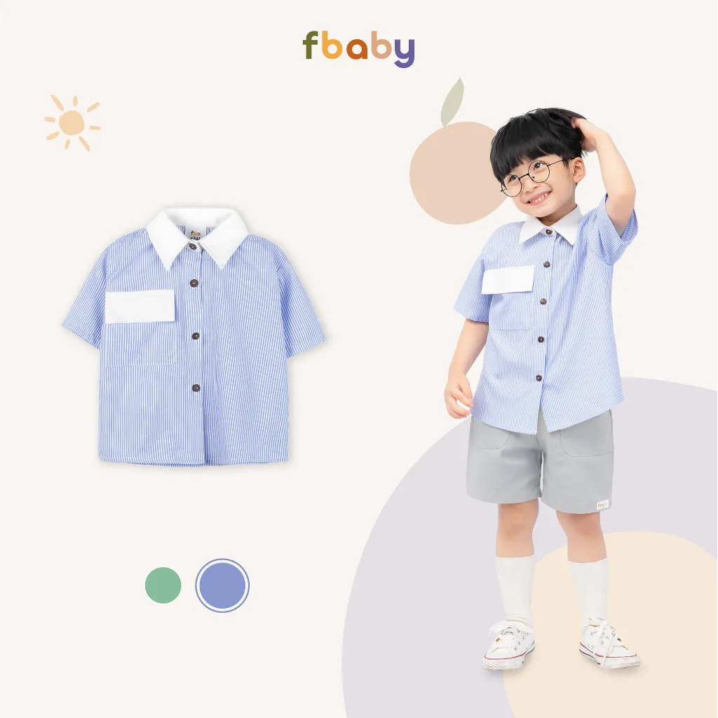 Ảnh Áo sơ mi cộc bé trai kẻ phối cổ trắng Fbaby FB009 3