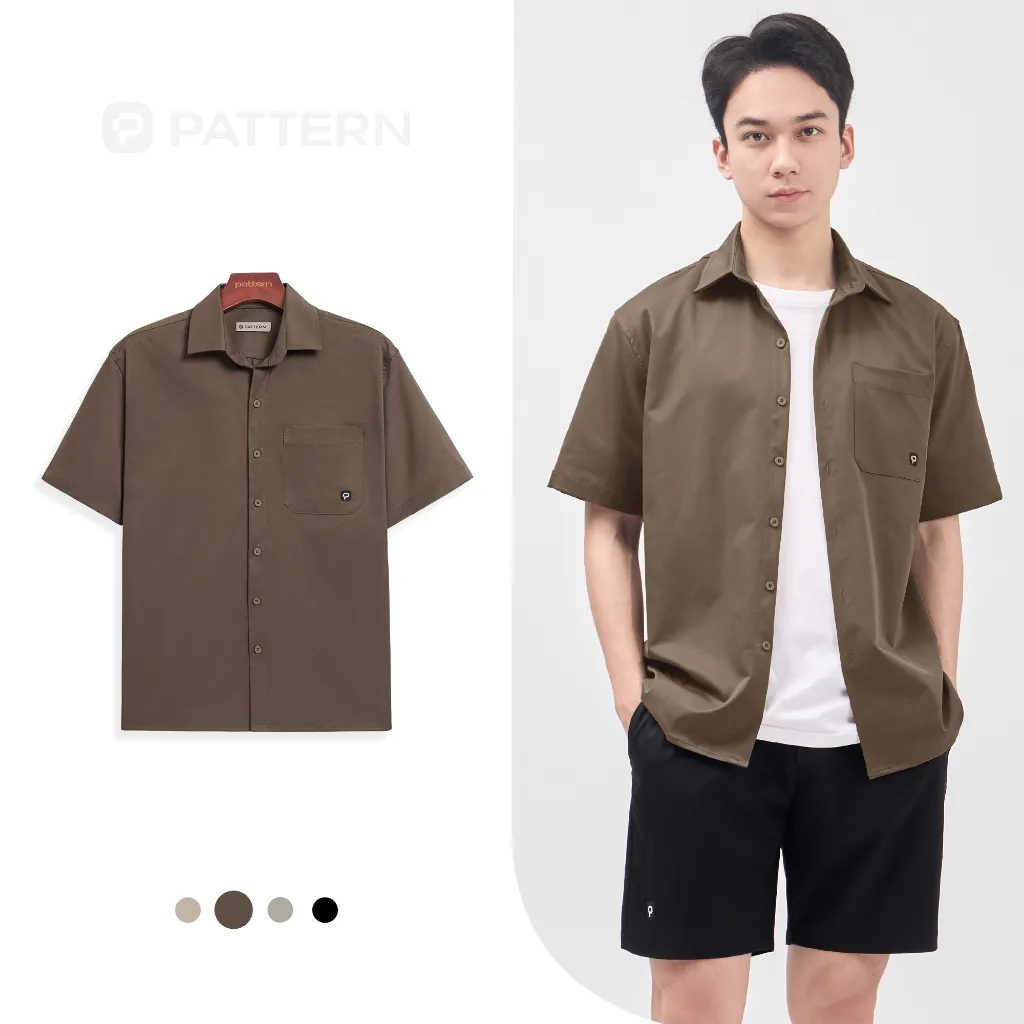 Ảnh Áo Sơ Mi Cộc Tay Basic Kaki Thêu Ngực PATTERN PA059 2