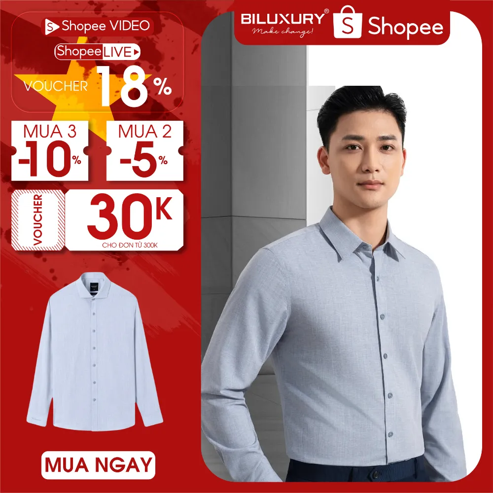 Ảnh Áo Sơ Mi Dài Tay 7SMDB008 Biluxury Vải Polyspun Chống Nhăn Kháng Khuẩn Chống Tia UV 1