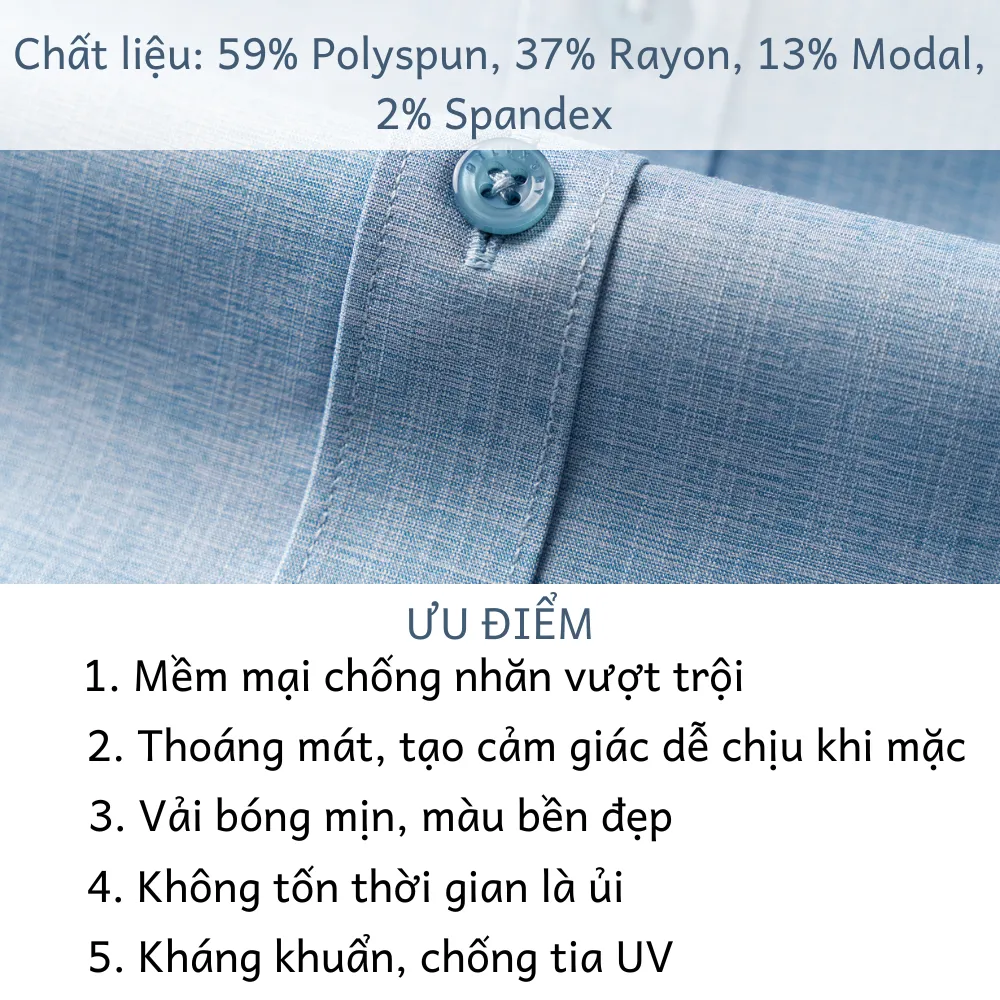 Ảnh Áo Sơ Mi Dài Tay 7SMDB008 Biluxury Vải Polyspun Chống Nhăn Kháng Khuẩn Chống Tia UV 2