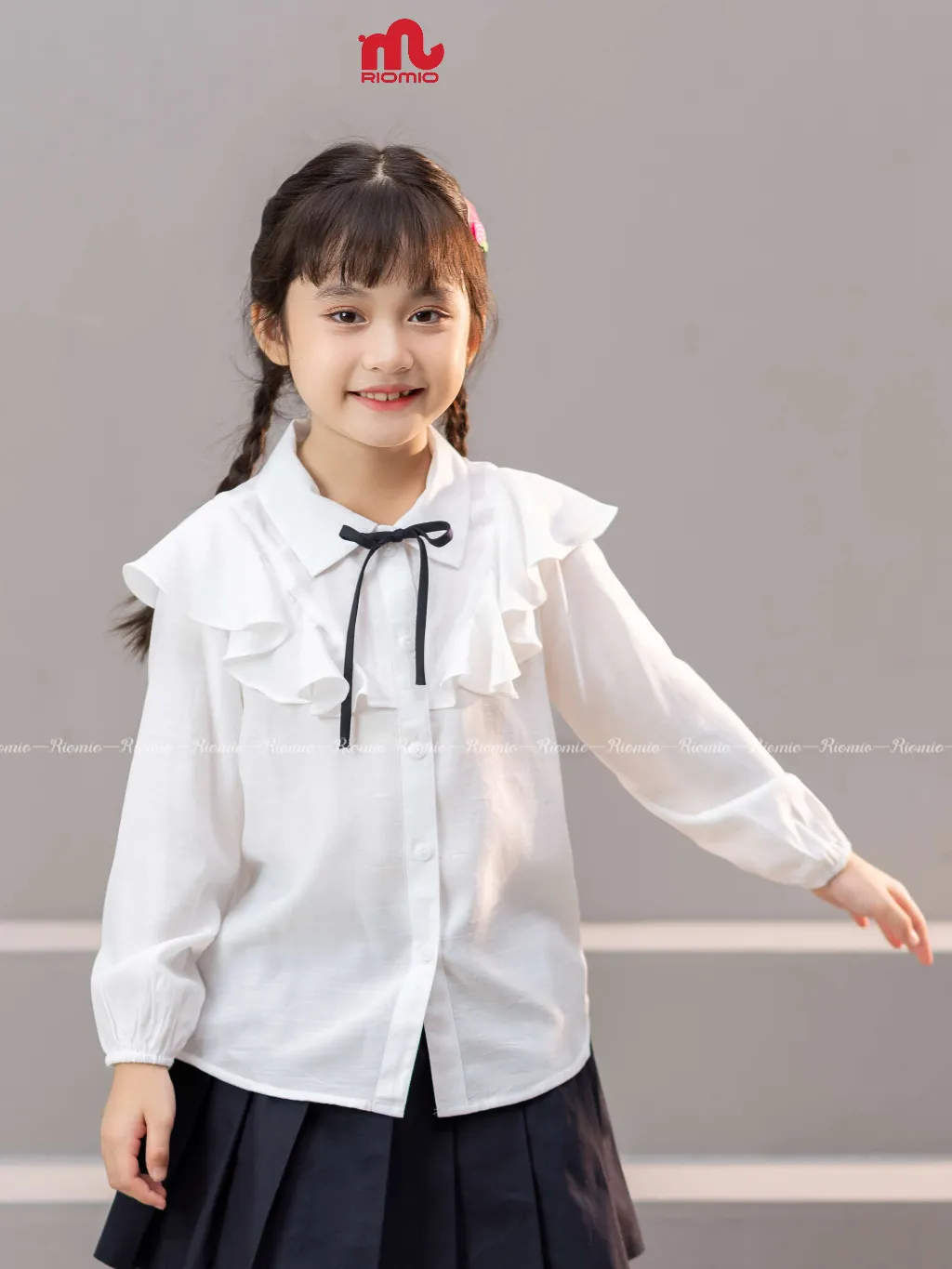 Ảnh Áo sơ mi dài tay bé gái RIOMIO size 21-40kg cổ bèo, phối nơ xinh xắn-RA721,RA916 1