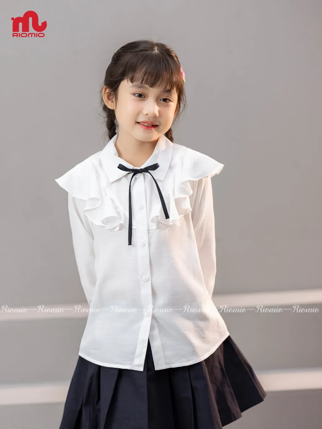 Ảnh Áo sơ mi dài tay bé gái RIOMIO size 21-40kg cổ bèo, phối nơ xinh xắn-RA721,RA916 3