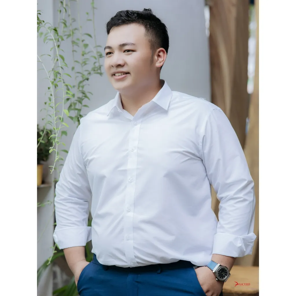 Ảnh Áo Sơ Mi Dài Tay Bigsize Nam 80-140kg AKYOO Cao Cấp, Không Bai Mờ, Không Gây Khó Chịu Khi Mặc - SM TRANG,DEN DA 2