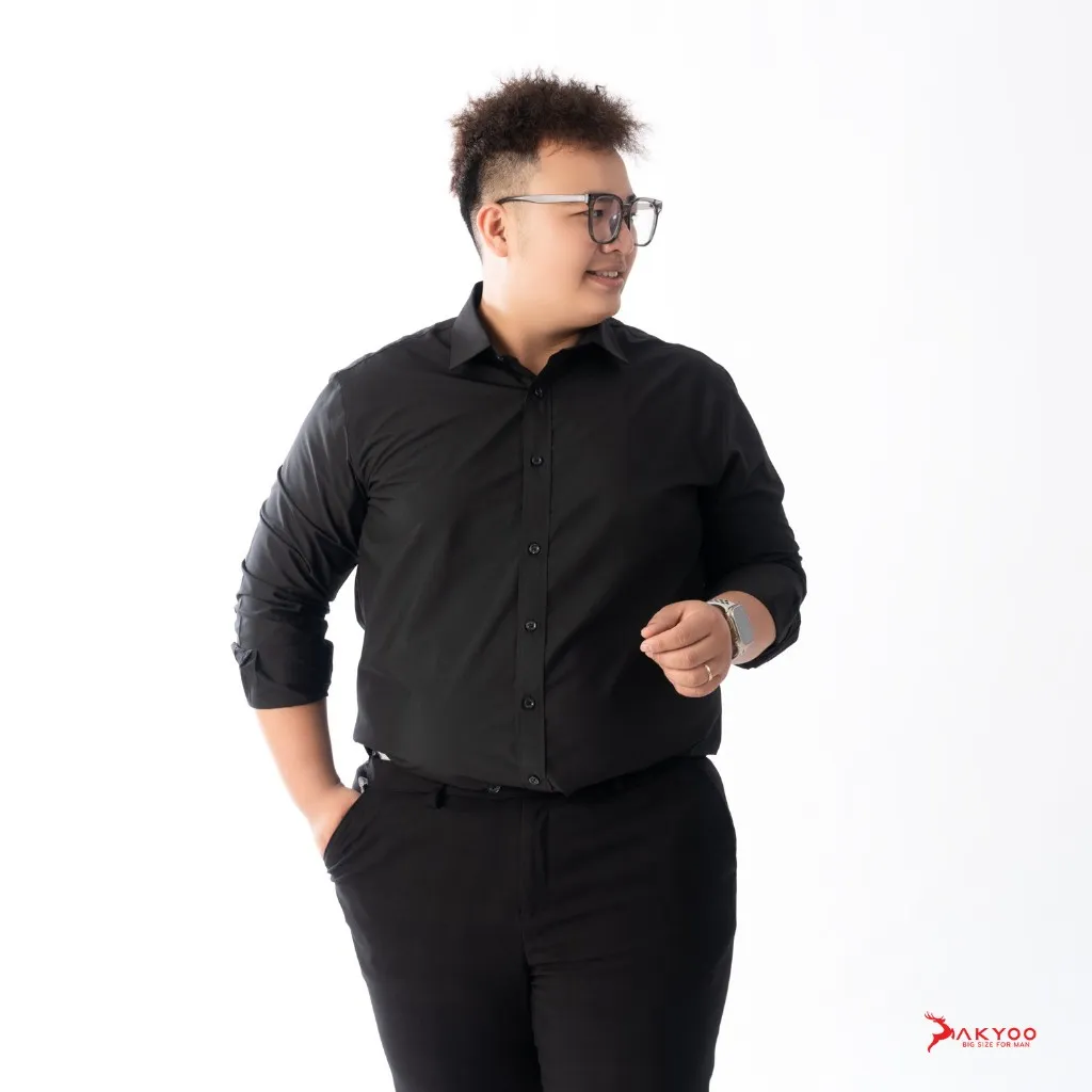 Ảnh Áo Sơ Mi Dài Tay Bigsize Nam 80-140kg AKYOO Cao Cấp, Không Bai Mờ, Không Gây Khó Chịu Khi Mặc - SM TRANG,DEN DA 3