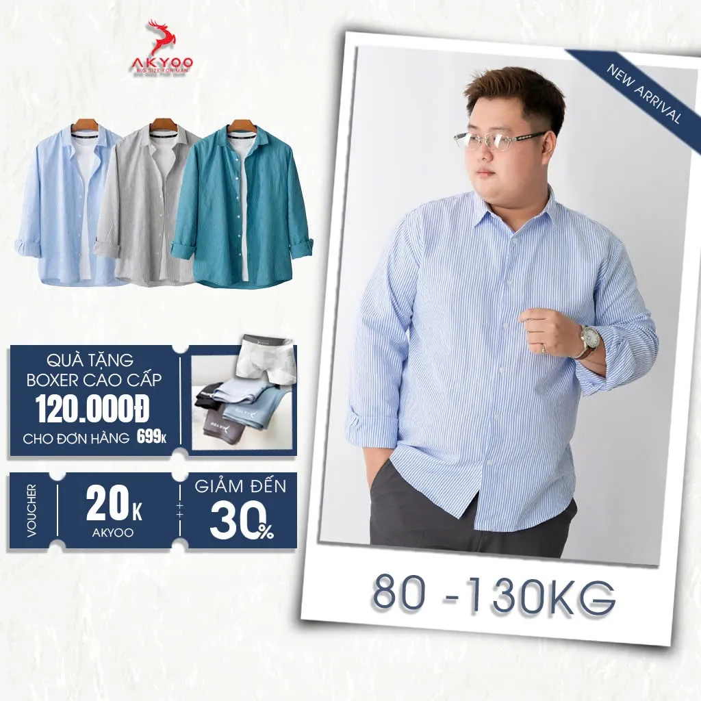 Ảnh Áo Sơ Mi Dài Tay Bigsize Nam 80-140kg AKYOO Cao Cấp, Không Bai Mờ, Không Gây Khó Chịu Khi Mặc - SM DT KE 2