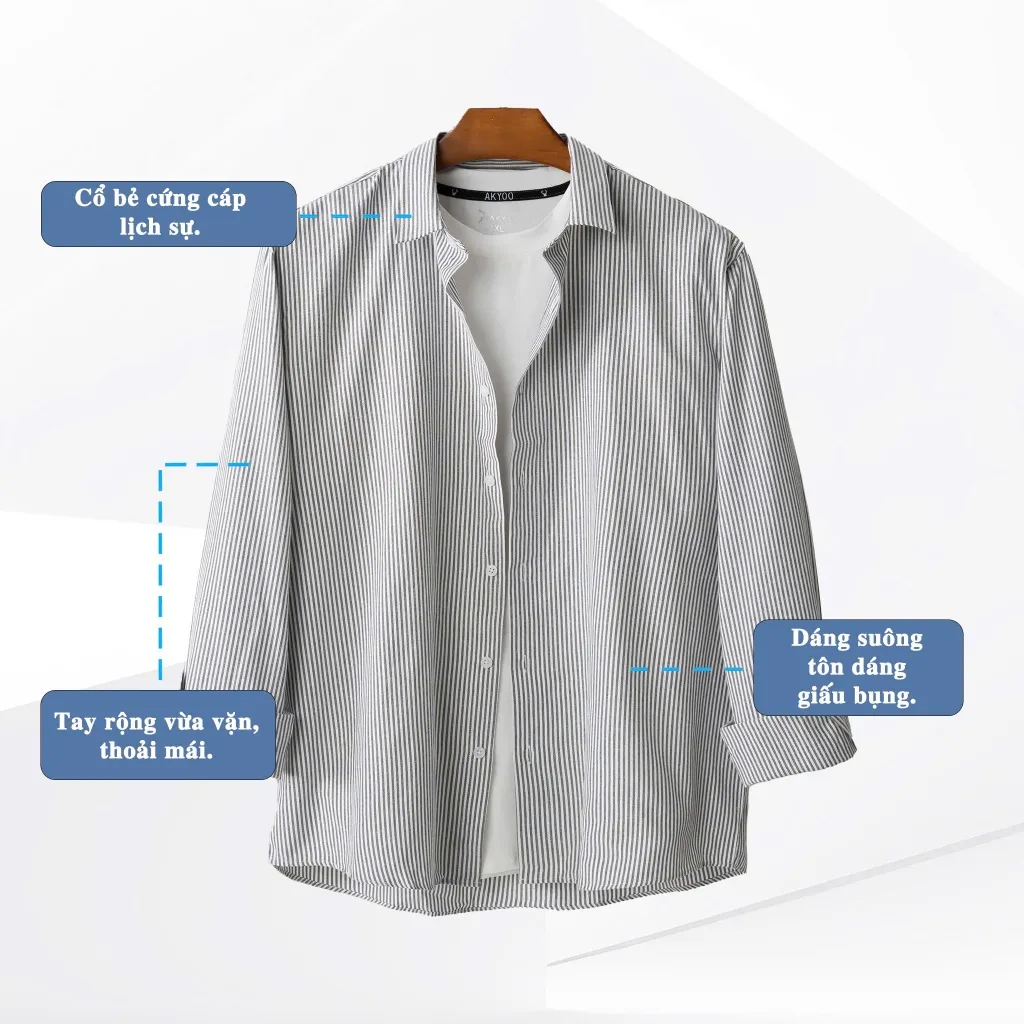 Ảnh Áo Sơ Mi Dài Tay Bigsize Nam 80-140kg AKYOO Cao Cấp, Không Bai Mờ, Không Gây Khó Chịu Khi Mặc - SM DT KE 3