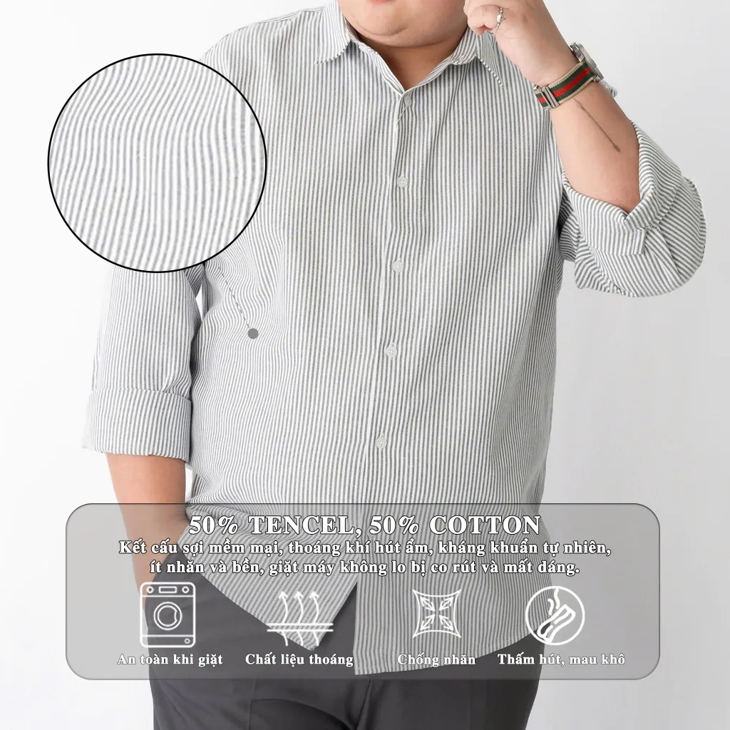 Ảnh Áo Sơ Mi Dài Tay Bigsize Nam 80-140kg AKYOO Cao Cấp, Không Bai Mờ, Không Gây Khó Chịu Khi Mặc - SM DT KE 4