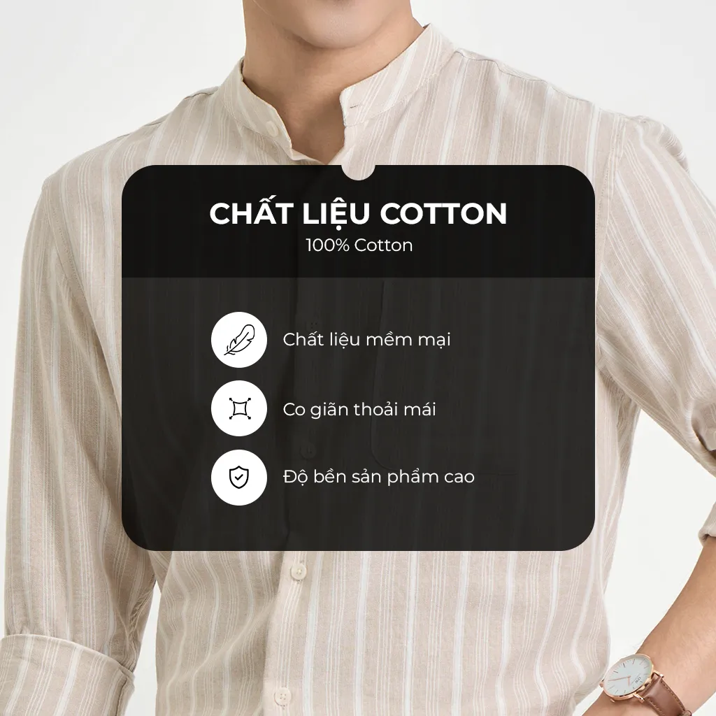 Ảnh Áo Sơ Mi Dài Tay Nam Krik Form Regular Thiết Kể Cổ Tàu Cùng Họa Tiết Kẻ Sọc Thanh Lịch SD3221 2