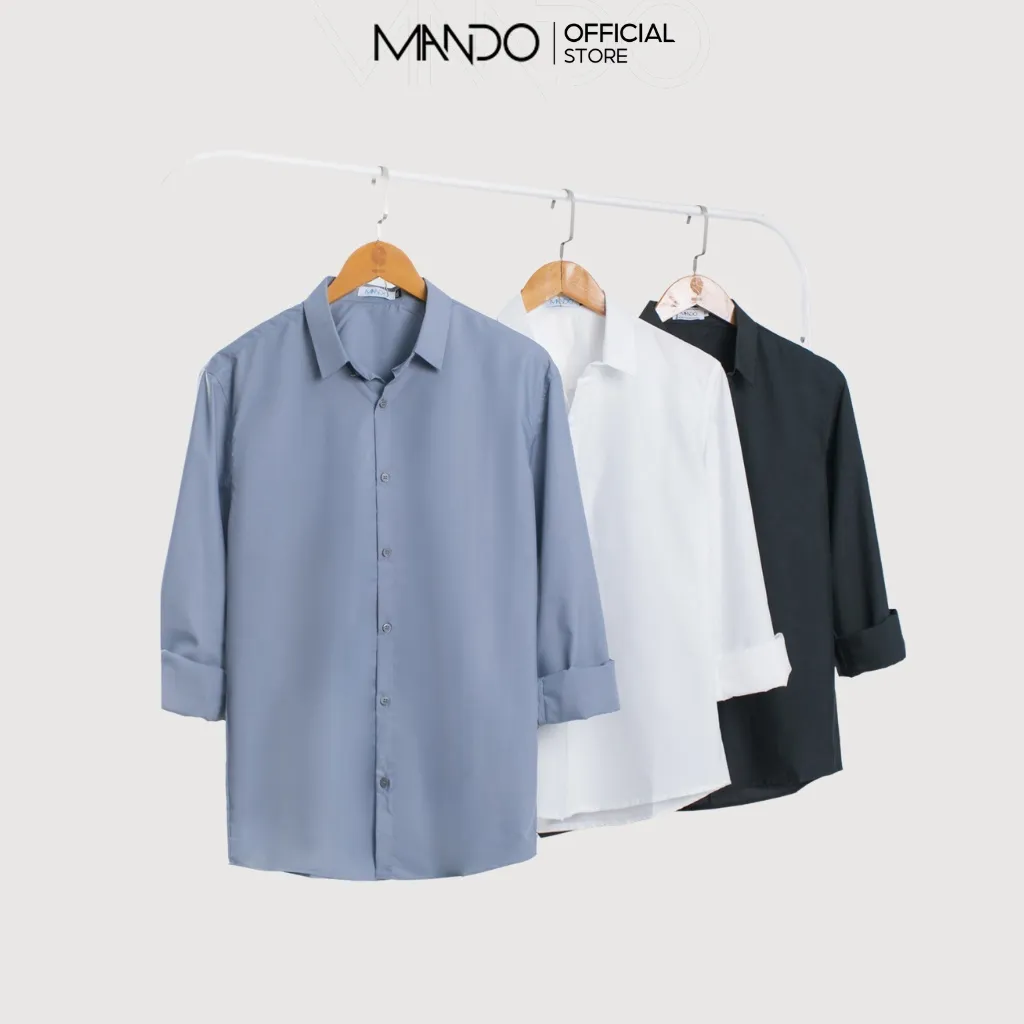 Ảnh Áo Sơ Mi Dài Tay Nam MANDO Slim Fit Basic Thời Trang Công Sở Hàn Quốc Chất Cotton Cao Cấp 3 Màu Lộ Cúc Unisex SMD120 1