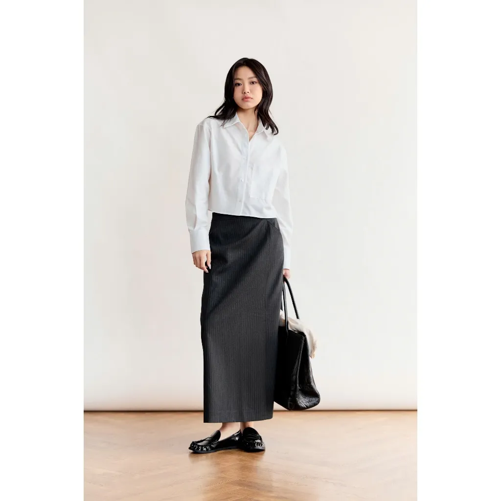 Ảnh Áo sơ mi dáng Crop MONO TALK túi một bên, chất liệu Oxford MFOT25Y-T10008FT 4