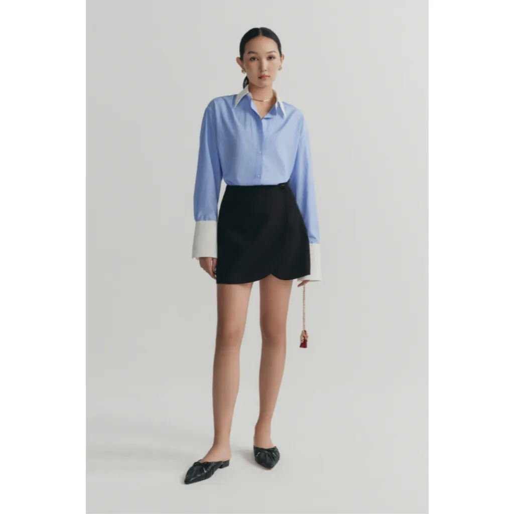 Ảnh Áo sơ mi dáng relaxed MONO TALK cổ và măng sét tay phối trắng MOF24S-T10012TK 2