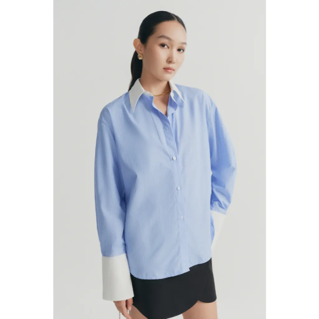 Ảnh Áo sơ mi dáng relaxed MONO TALK cổ và măng sét tay phối trắng MOF24S-T10012TK 4