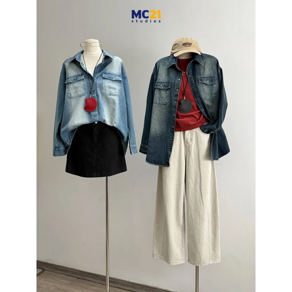 Ảnh Áo sơ mi denim khoác ngoài form rộng màu loang MC21.studios a4308 1