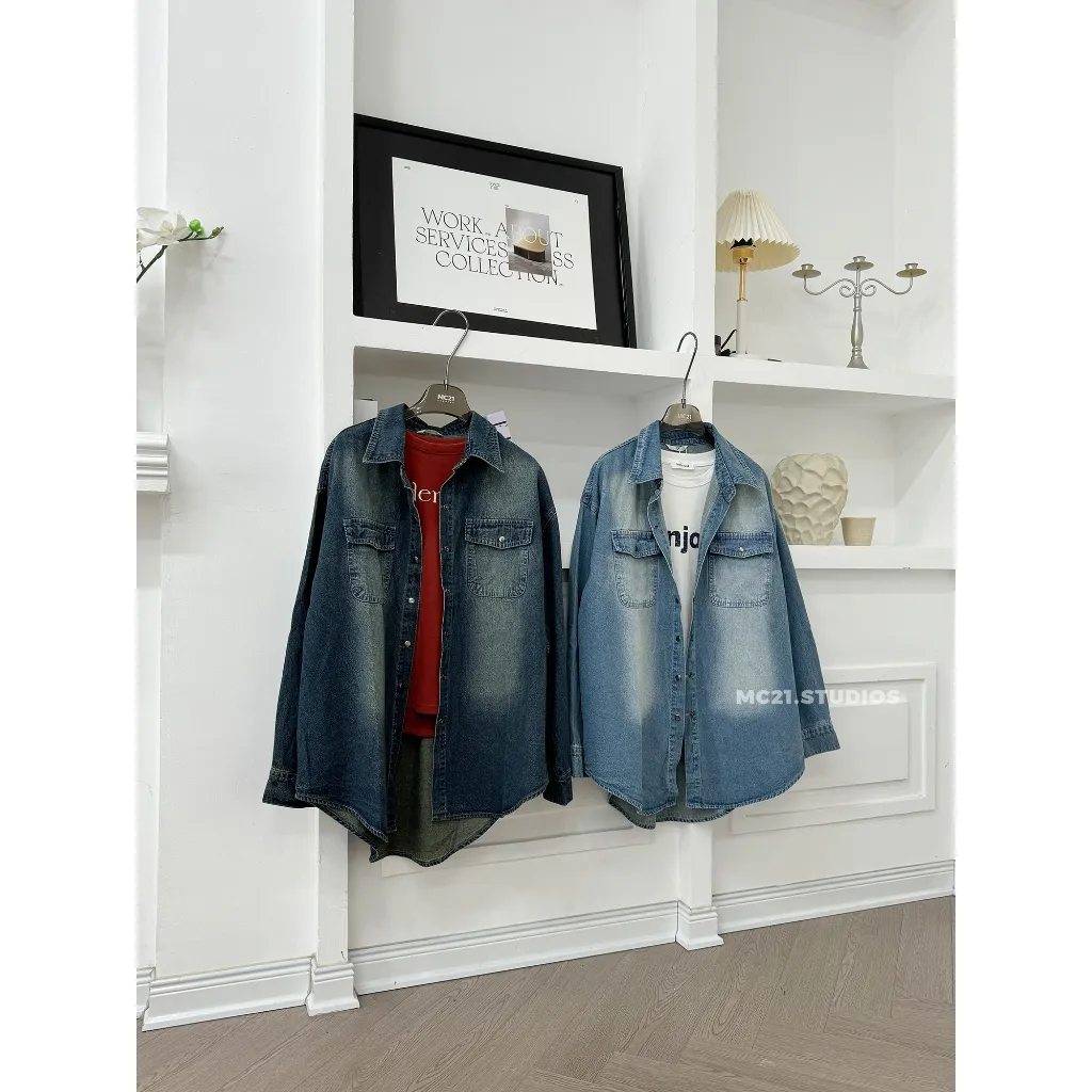 Ảnh Áo sơ mi denim khoác ngoài form rộng màu loang MC21.studios a4308 2