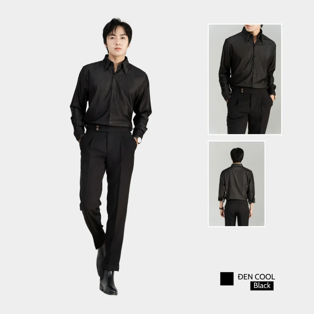 Ảnh Áo sơ mi denim nam đen BAETON cao cấp cổ button down sang trọng -S07 3