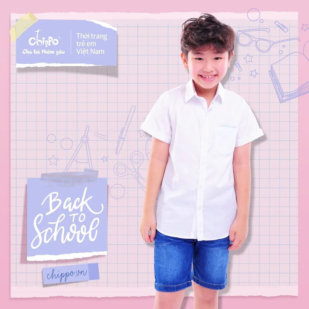 Ảnh Áo sơ mi đi học Chippo cho bé trai từ 7-12 Tuổi (21-40Kg) 3