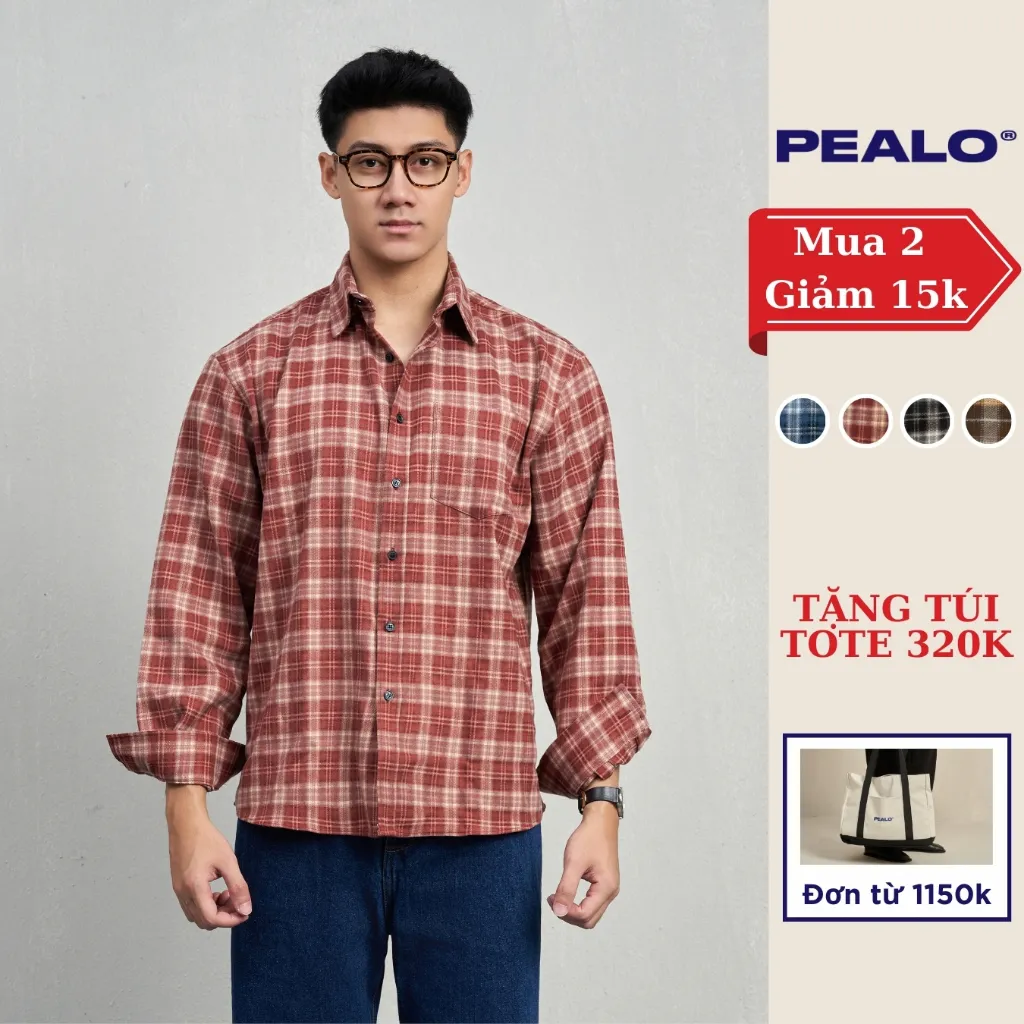 Ảnh Áo Sơ Mi Flannel PEALO chất liệu cotton Form Rộng Kẻ Caro 1