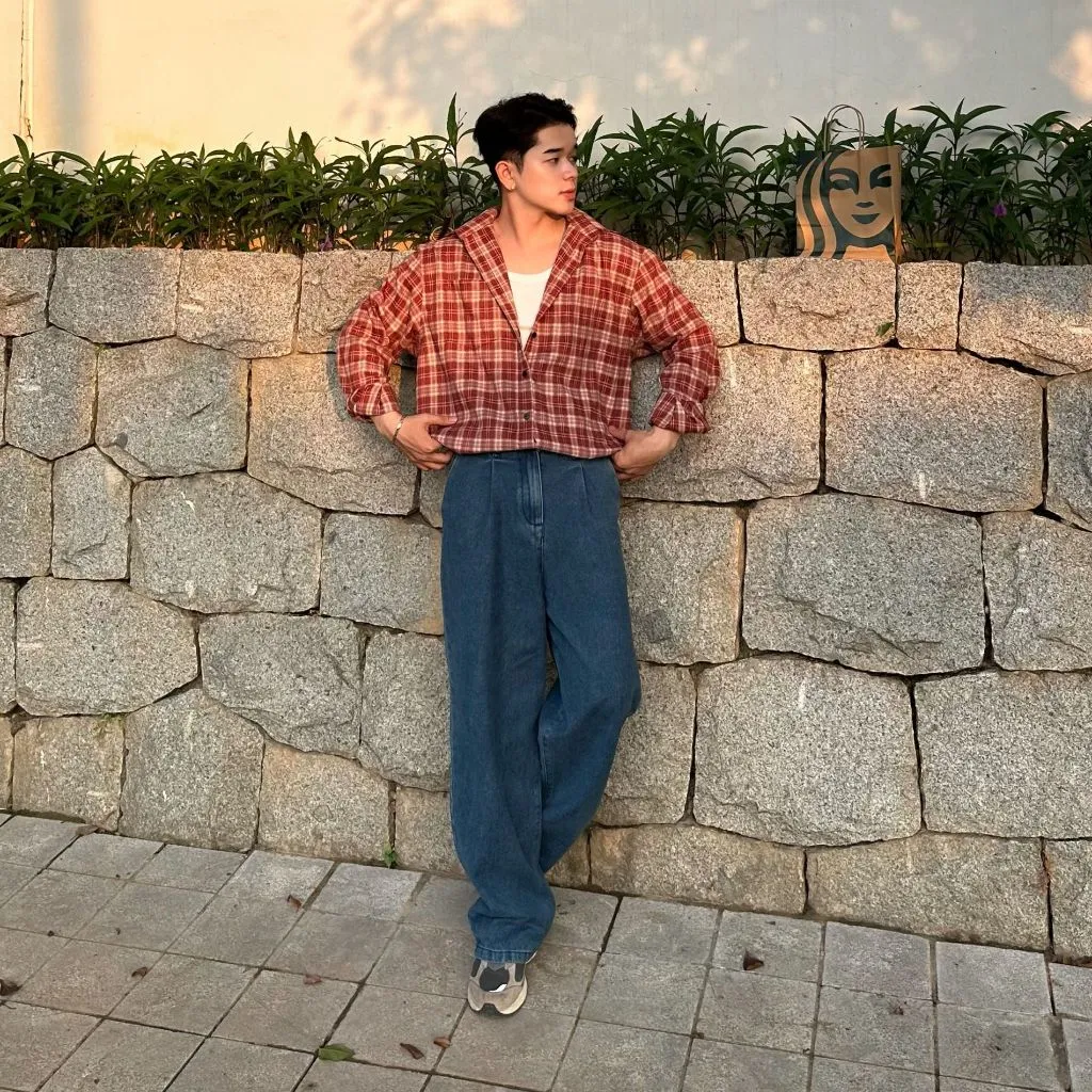 Ảnh Áo Sơ Mi Flannel PEALO chất liệu cotton Form Rộng Kẻ Caro 3