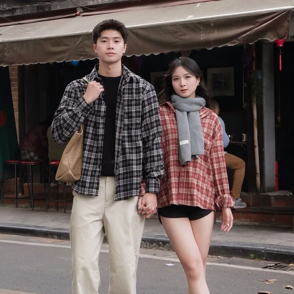 Ảnh Áo Sơ Mi Flannel PEALO chất liệu cotton Form Rộng Kẻ Caro 4