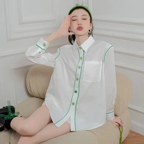 Ảnh Áo Sơ Mi Hàng Nút Vuông MUSHROOM LEE Line Green 3
