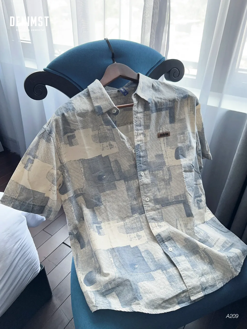 Ảnh Áo sơ mi họa tiết cộc tay DENIMST A209, chất cotton mềm mại, form tới 90kg 1