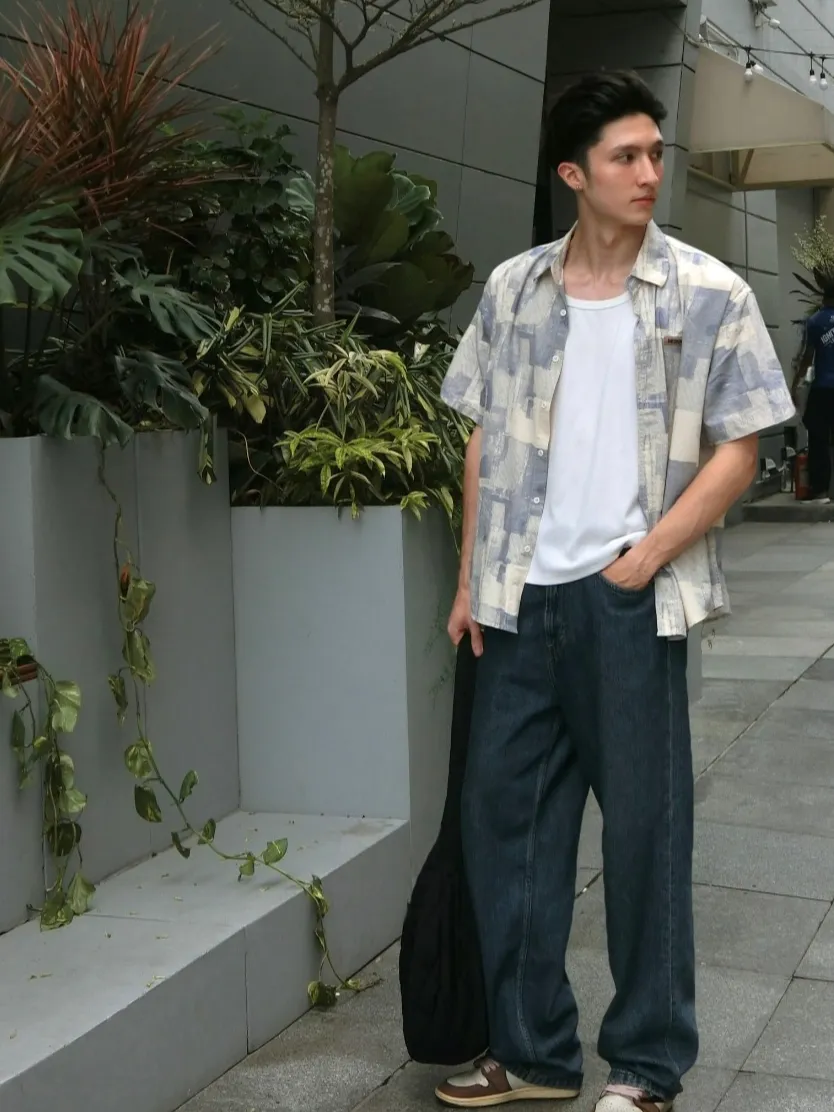 Ảnh Áo sơ mi họa tiết cộc tay DENIMST A209, chất cotton mềm mại, form tới 90kg 4