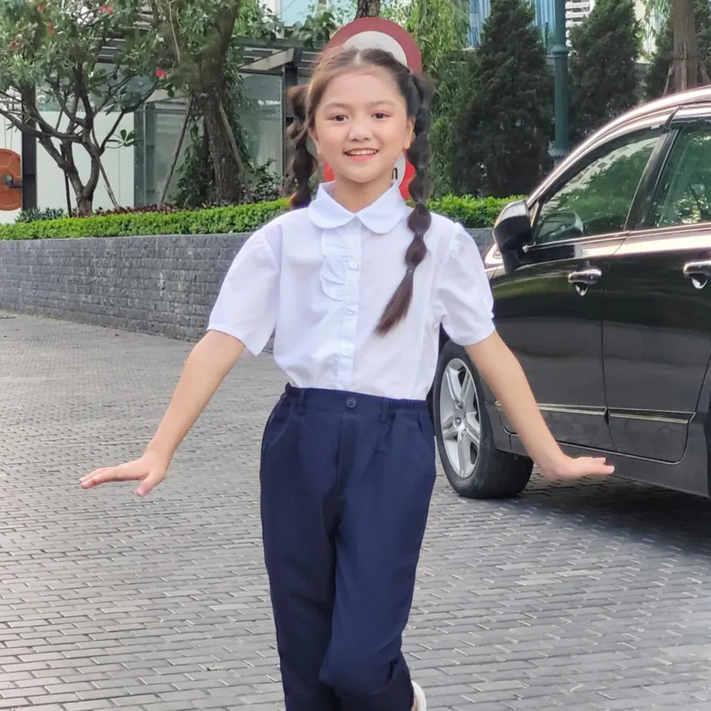 Ảnh Áo sơ mi học sinh bé gái đi học cấp 1, 2,3 đồng phục học sinh nữ 2