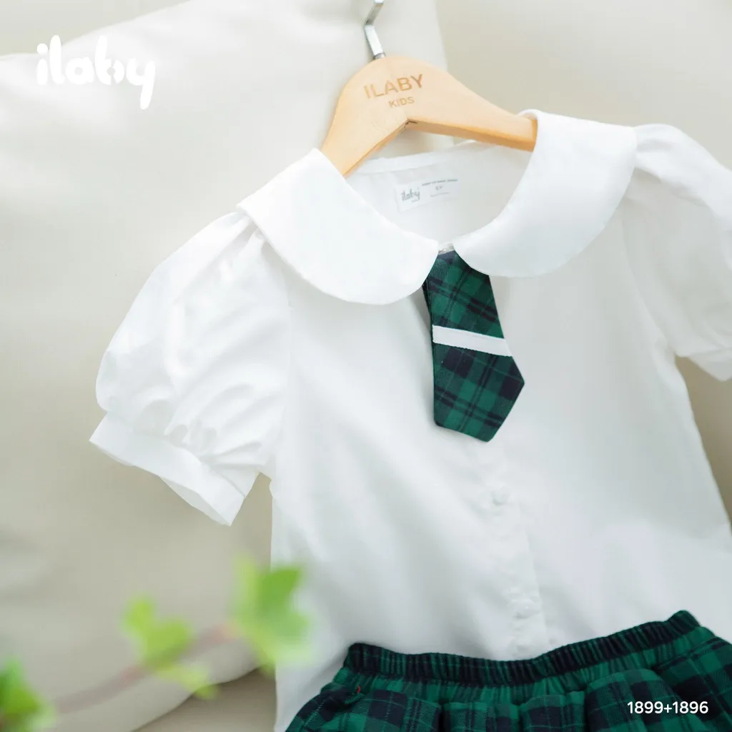 Ảnh Áo sơ mi đi học bé gái ILABY cổ sen chất liệu thô cotton thoáng mát cho bé 10-35kg không kèm cà vạt [1899] 4