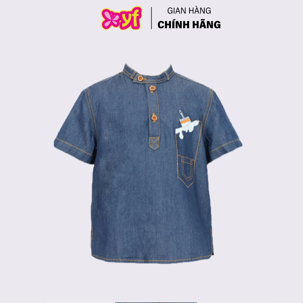 Ảnh Áo sơ mi jean bé trai cổ trụ YF, jean cotton wash mềm sành điệu 8AY003 2