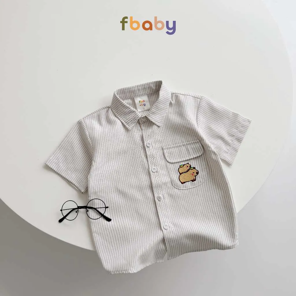 Ảnh Áo Sơ Mi Kẻ Bé Trai Fbaby Cộc Tay Thêu Hình Vải Oxford 3 Màu Lịch Sự Dày Dặn Thoáng Mát Cho Bé Đi Chơi, Đi Học, Sự Kiện 3