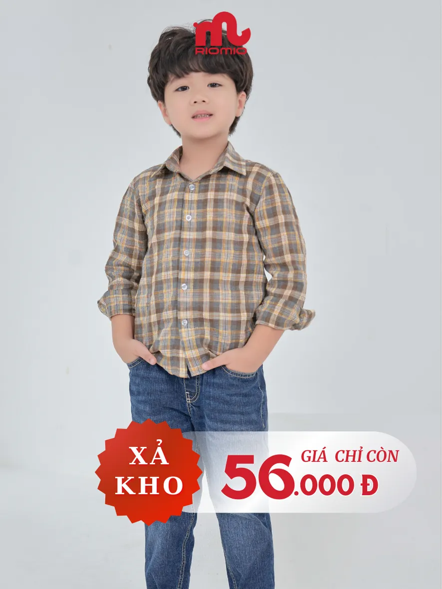 Ảnh Áo sơ mi kẻ caro bé trai Riomi dài tay size 20 - 50kg chất cotton thô Hàn mềm mát RA291 1