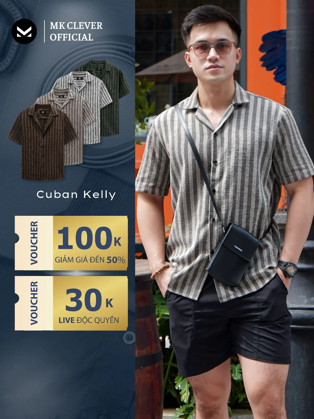 Ảnh Áo Sơ Mi Kẻ Sọc Nam Kelly MK CLEVER Chất Đũi thô mềm mịn thoáng mát, chống nhăn, form rộng hằng ngày 1